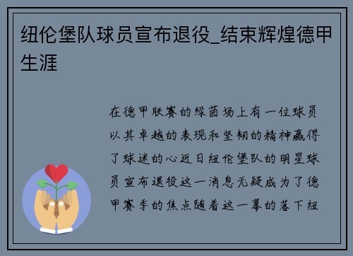 纽伦堡队球员宣布退役_结束辉煌德甲生涯